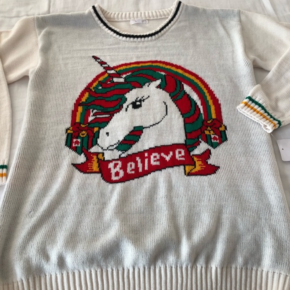 Unicorn Holiday Believe  Size XL Sweater NWT. - Picture 3 of 8